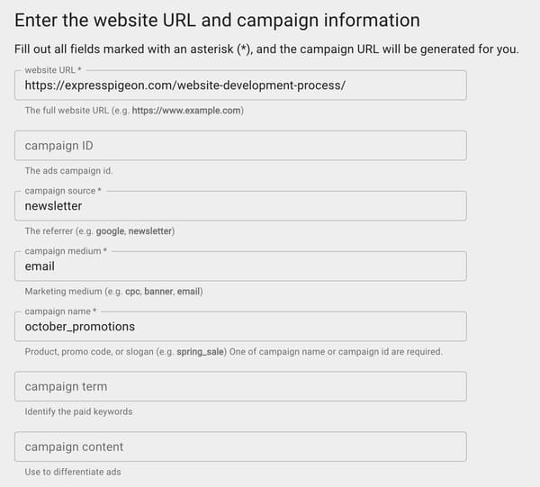 url builder screenshot with utm fields