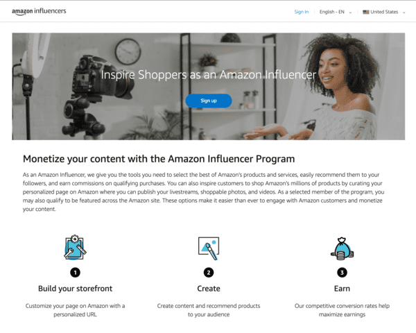 amazon influencer program home page
