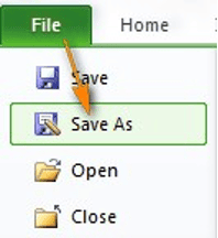 save as option in excel menu