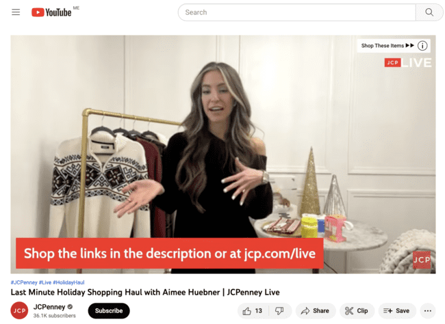 streaming on YouTube live for live shopping